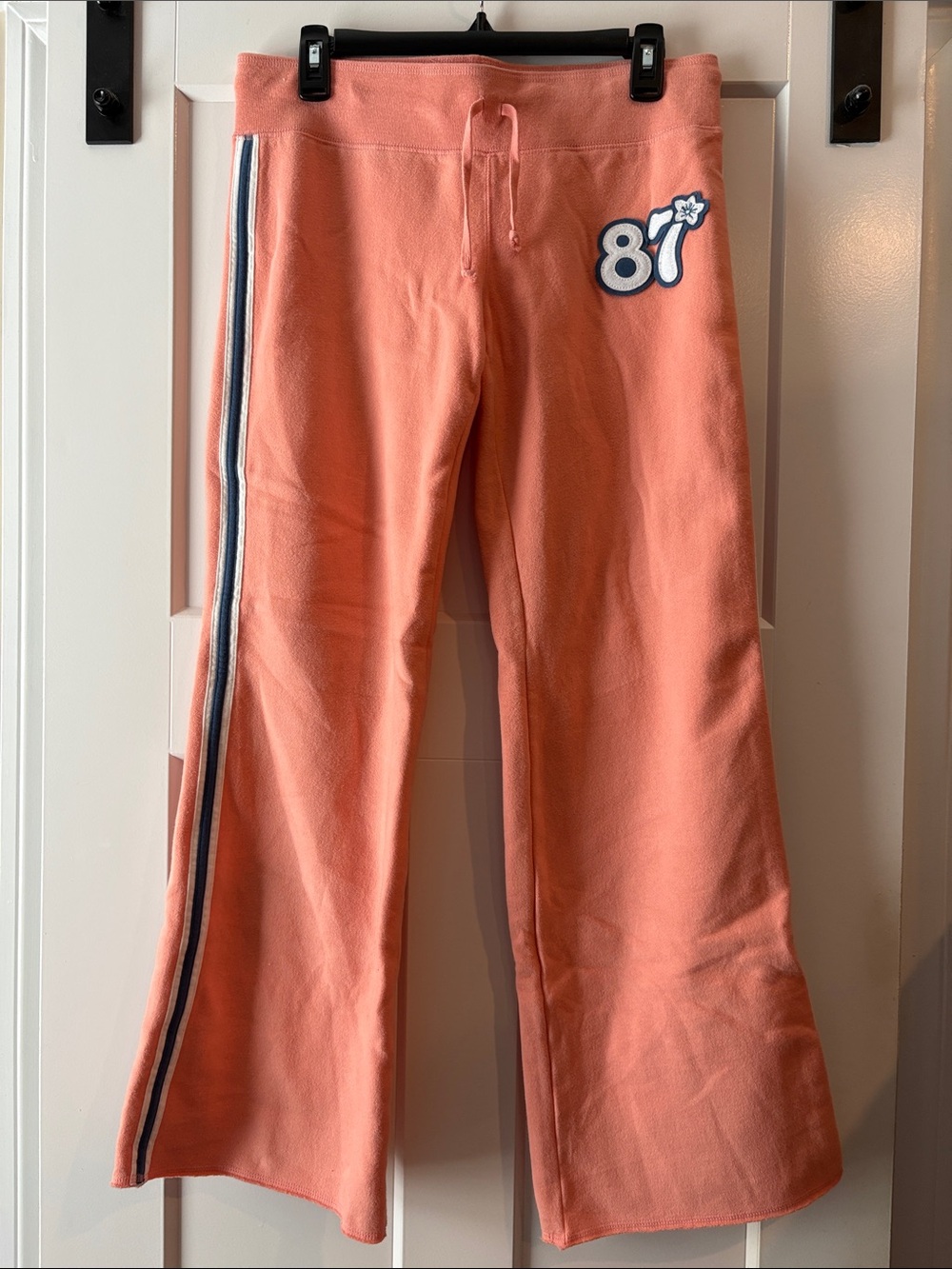 Aeropostale Coral Sweatpants with Navy Stripe and '87 Patch